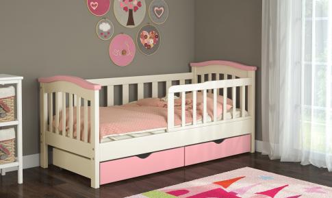 Детская кровать для девочки ваниль + розовый