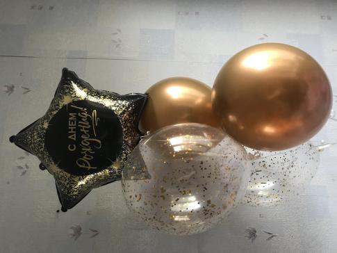 Сет из гелиевых шаров: в комплекте фольгированых шар, шары с конфетти, шары хромы