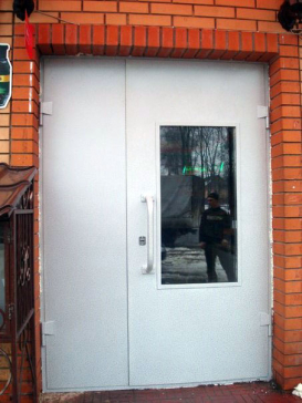 металлическая двухстворчатая дверь со стеклопакетом