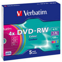 Диск DVD-RW Verbatim 4.7Gb 4x Slim Case 5шт Color (43563)
