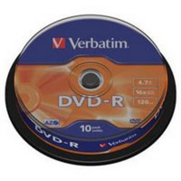 Диск DVD-R Verbatim 4.7Gb 16X Cake box 10шт (43523)