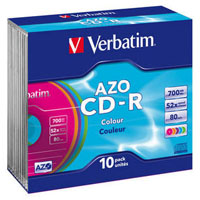 Диск CD-R Verbatim 700Mb 52x SlimCase 10шт AZO Colour (43 308)