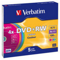 Диск DVD + RW Verbatim 4.7 Gb 4x SlimCase 5шт Color (43297)